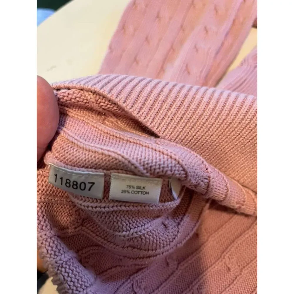 Ann Taylor Women’s Sweater XL Pink Silk Cotton Cable Knit Lightweight Top - Picture 3 of 11